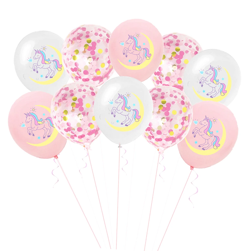 10PCS Clear Balloons Foil Confetti Transparent Balloons with Colorful Sequin Cartoon Pictures Unicorn Birthday Party Decorations