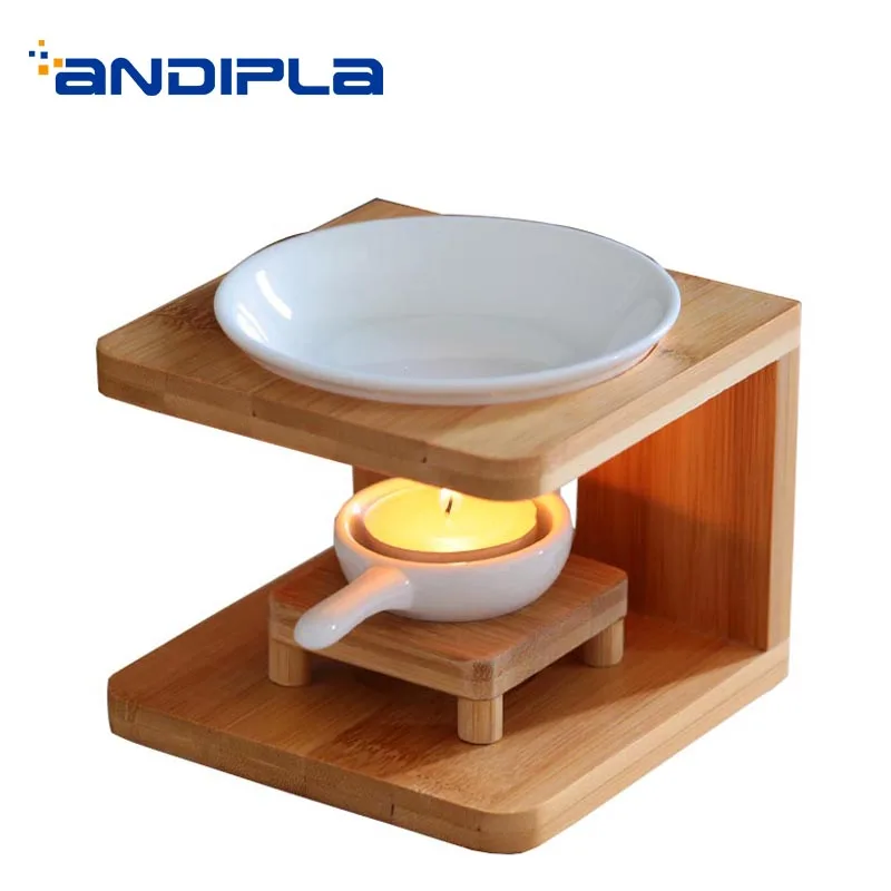 

Natural Bamboo Incense Burner with Ceramic Plate Candle Holder Candlestick / Yoga Aromatic Stove Censer Decor Crafts Night Light