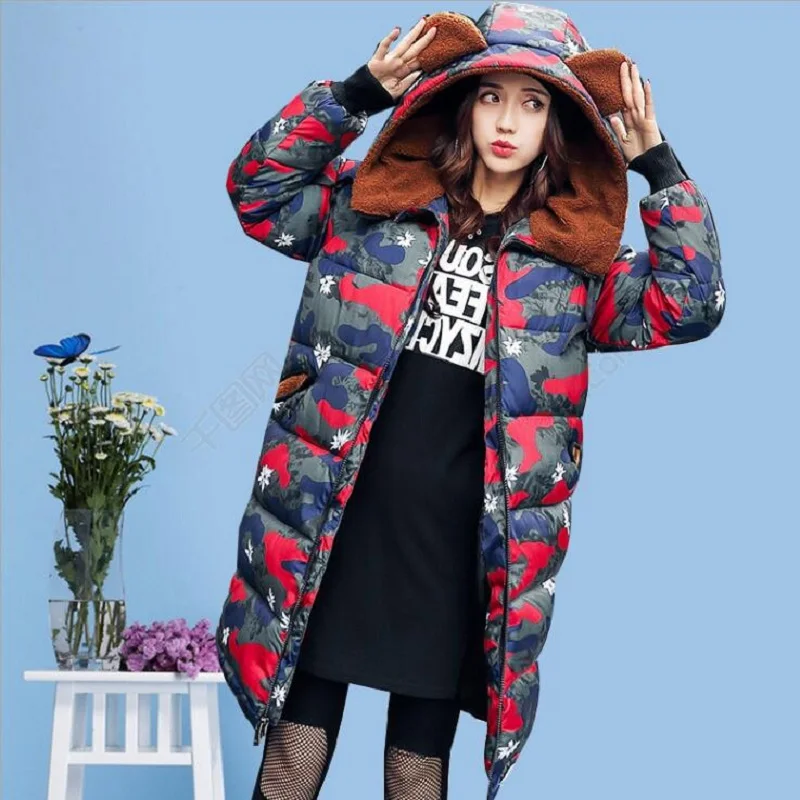 

SMFOLW 2017 Thick Warm Long Winter Parka Women's Winter Coat Female Jacket Winter Plus Size Camouflage Winter Jacket Women