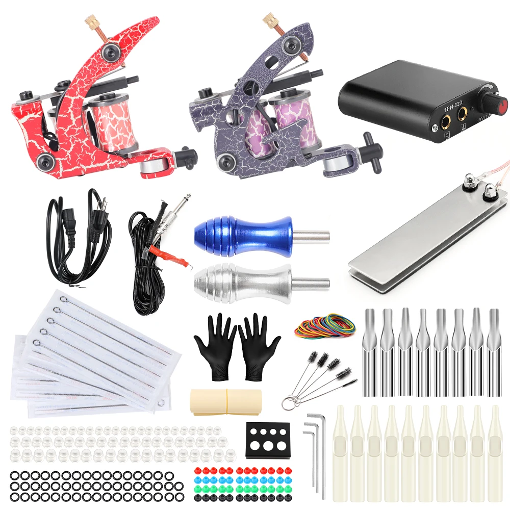 

Solong Tattoo Machine Set Two Coil Machine For Liner and Shader Power Supply Foot Pedal Grip Needles Tattoo Body&Art TK201-39