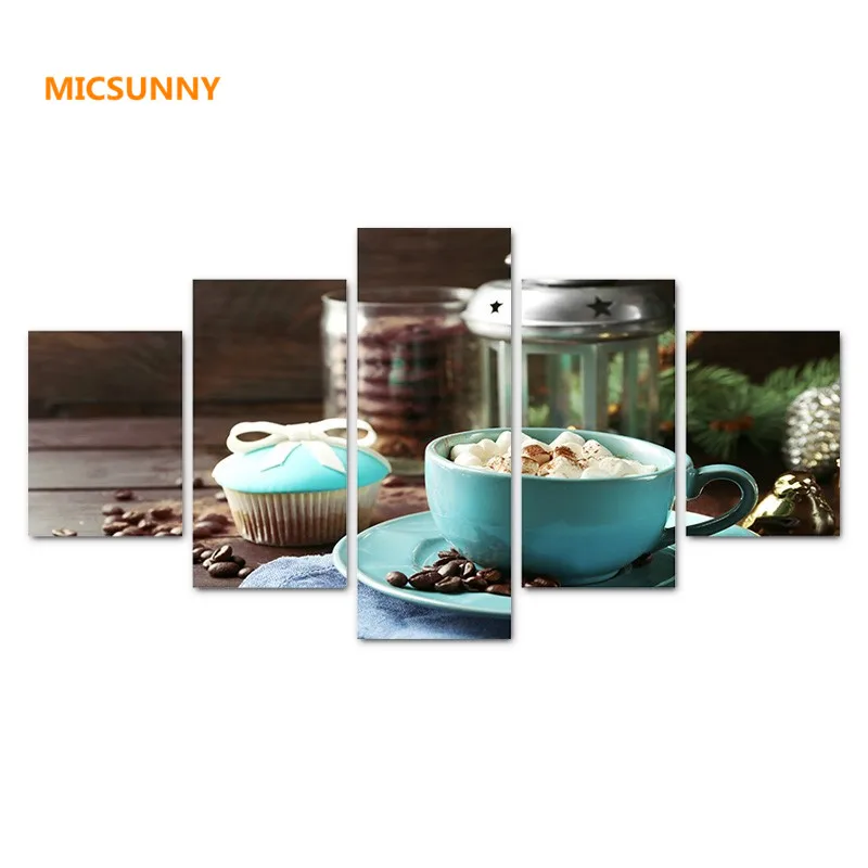 MICSUNNY 5 Pieces Coffee HD Canvas Print Paintings Vintage ...