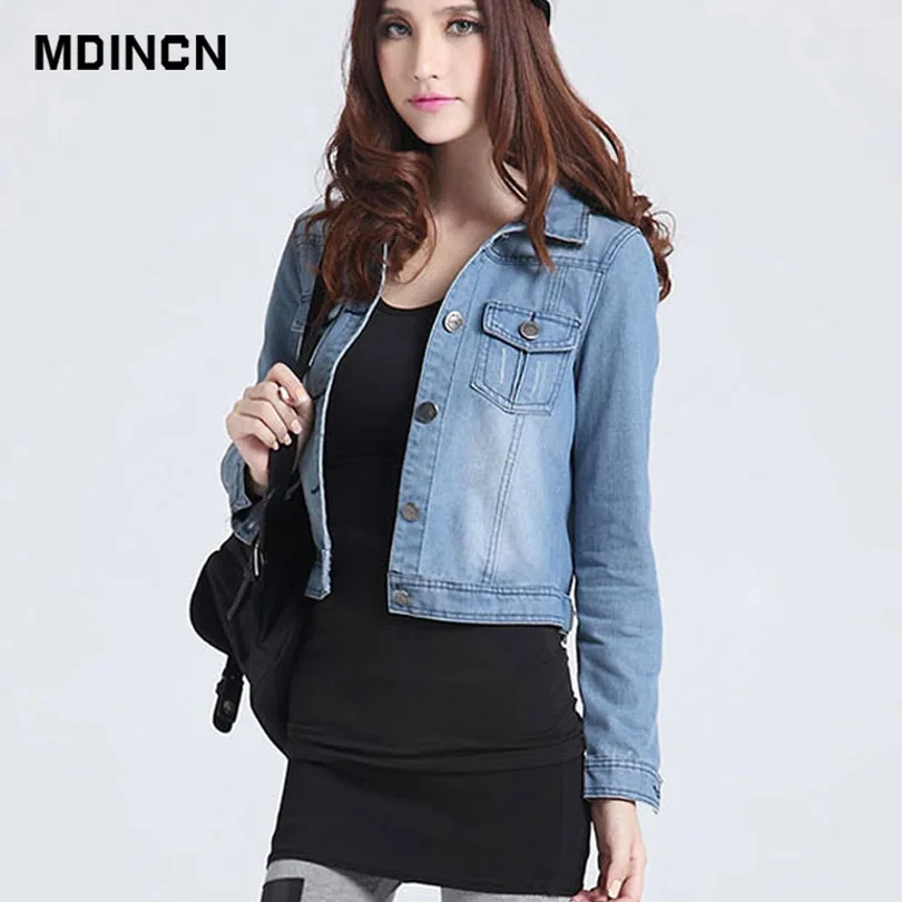 MDINCN женское базовое пальто Джинсовая куртка Женская Весенняя Осенняя джинсовая куртка для женщин джинсовая куртка женское джинсовое пальто повседневный стиль LR4