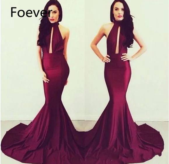 Elegante Vrouwen Mermaid Bourgondië Spandex Prom Jurken Halter Backless Party Rok Sexy Avondjurken 2016 Zomer Elegante Vrouwen Mermaid Bourgondië Spandex Prom Jurken Halter Backless Party Rok Sexy Avondjurken 2016 Zomer