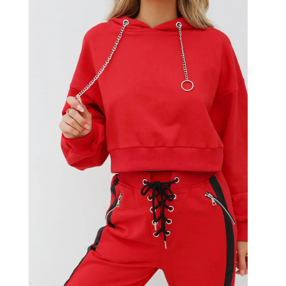 

Womens Solid red short cropped sexy Sweatshirt hip hop fashion Pullover streetwear Hoodies Tops Blouse sudadera TT