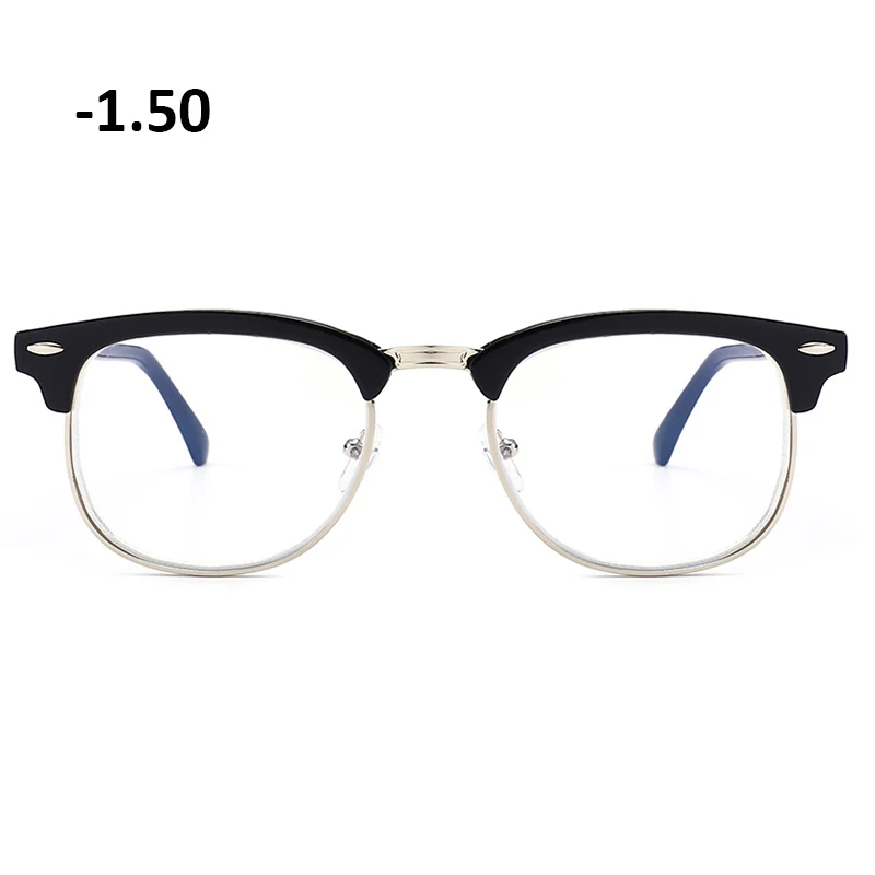 Близорукие очки Оптическая оправа по рецепту полуобода очки Retro-1.0,-1,5,-2,0,-2,5,-3,0,-3,5,-4,0,-5,0 - Цвет оправы: -1.5