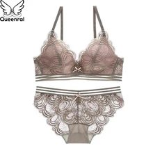 Queenral сексуальный кружевной бюстгальтер Push Up комплект нижнего белья белье Для женщин косточек бюстгальтер Краткие ставки 34B спандекс розовый Intimates нижнее белье комплект нижнего бельябюстгалтер бельеженское