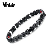 Vinterly черный магнитный мужской браслет для женщин, цепочка из нержавеющей стали, магнит для здоровья, браслеты для здоровья, мужские ювелирные изделия