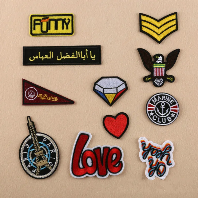 

100 Pcs/lot Most Free Shipping Embroidered Patches Letters Cloth Stickers Wholesale Badges Paris Clothing Sewing Accessories