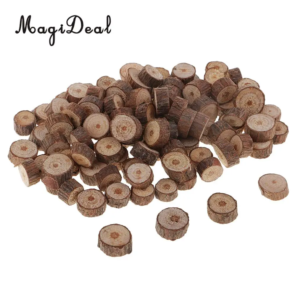 100pcs 5-10mm Natural Pine Wood Slices Logs Discs for DIY Crafts Wood Tree Rustic Wedding Decoration Wooden Pile Ornaments