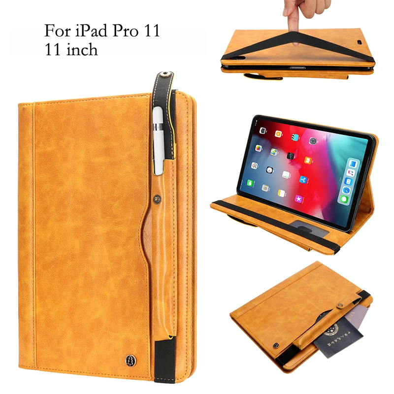 

For iPad Pro 11 2018 Case iPad Pro 11 inch Business Flip With Pencil Holder Tablet Leather Wallet With Stand Card Slots Cases