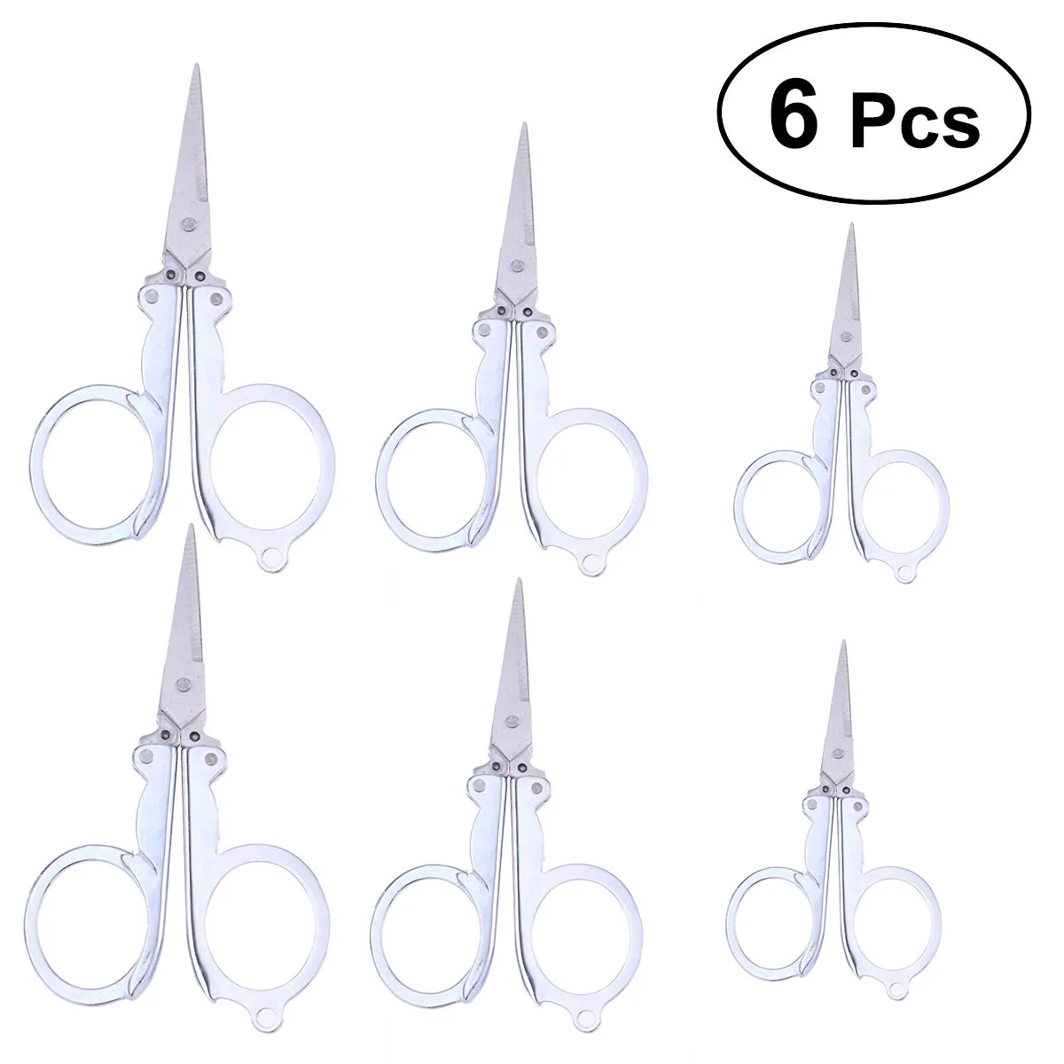 6 Pieces Silver Stainless Steel Folding Scissors Portable Foldable