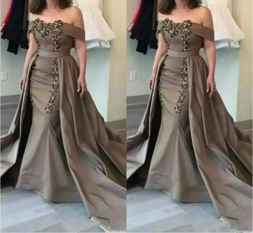 Vestido novia off-плечи Лодка шеи блестками аппликации Русалка Формальное вечернее платье 2018 Съемная Мать невесты платья