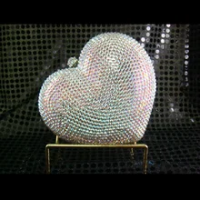 7706AB Heart WhiteAB Crystal Lady Fashion Bridal Party Night Metal Evening purse handbag case box clutch bag