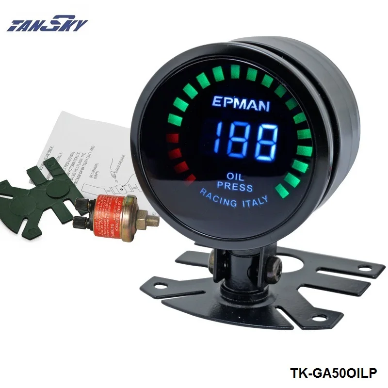 TANSKY - 2015 New EPman racing 52mm Smoked LED Psi/bar Oil Pressure Gauge Meter with Sensor For FORD Mustang 4.6 L TK-GA50OILP