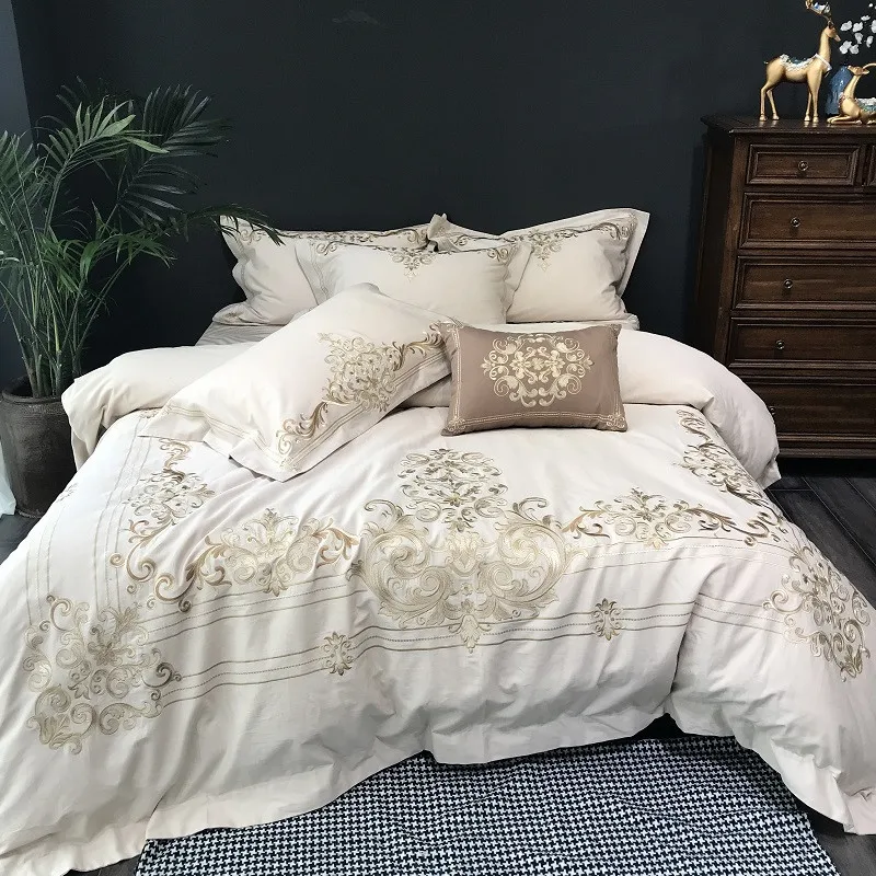 Super Luxury Embroidery 100 Linen Cotton Comfortable Bedding Set