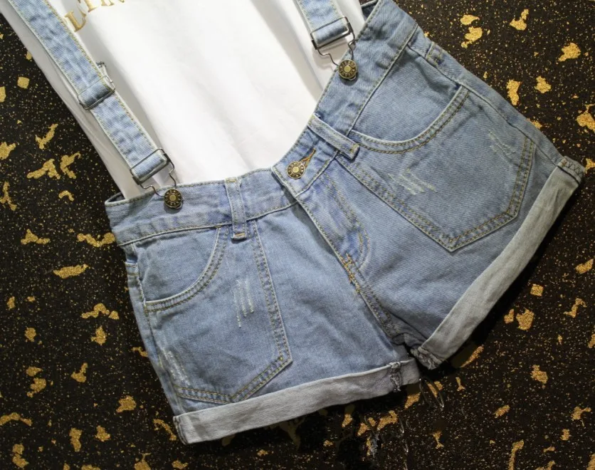 Новый 2019 ремень шорты джинсы комбинезоны лагер размер Свободные повседневные джинсовые шорты Подтяжки Комбинезоны женские синие дырки S-XXL