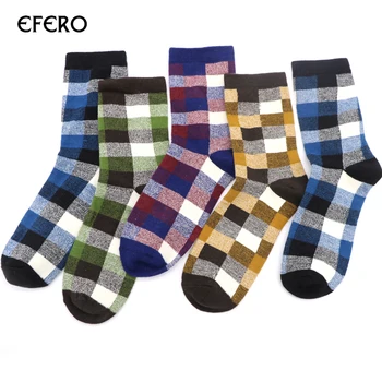 

3 Pairs efero Man Grid Pattern Sock for Autumn Winter Socks Mens Fashion Business Dress Sock Warm Comfortable Short Socks Funny