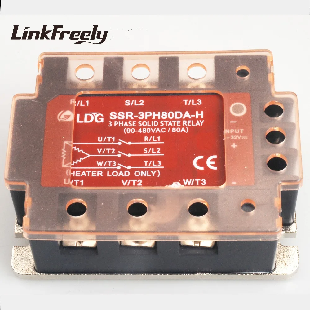 

SSR-3PH80DA-H 2pcs 3 Three Phase AC Solid State Relay LED Indicator Input 4-32VDC Output 90-480VAC 80A DC to AC SSR Relay