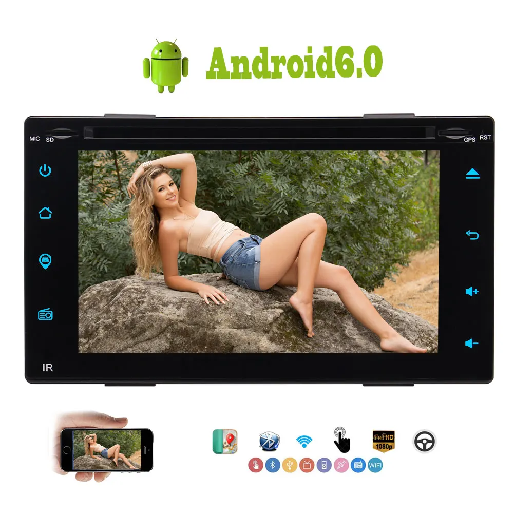 Perfect HD Android 6.0 4-Core Car Radio 2 Din In Dash CD DVD Player Multimedia Video Bluetooth Touch Screen GPS WiFi USB 6.2" Head Unit 3