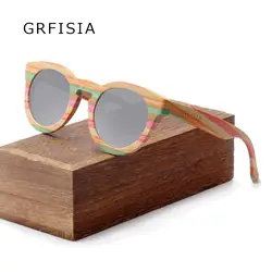 GRFISIA классический Цвет Frame круглые очки в деревянной оправе Для женщин поляризационные G бренд очки винтажные солнцезащитные очки УФ очки