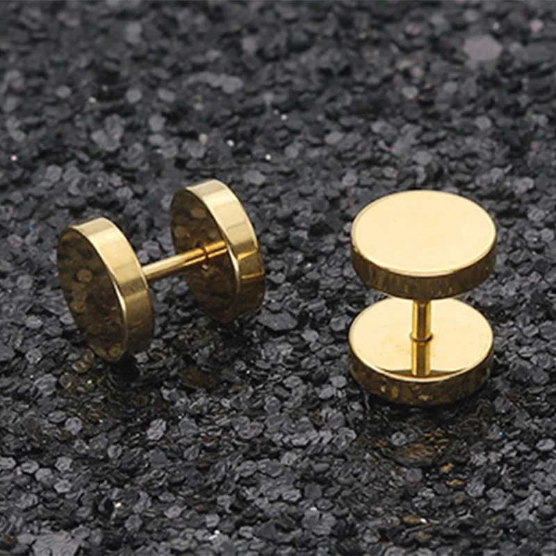 

1pair High quality Vacuum plating Gold Titanium steel Prevent allergy pure circular The barbell Dumbbells Earrings