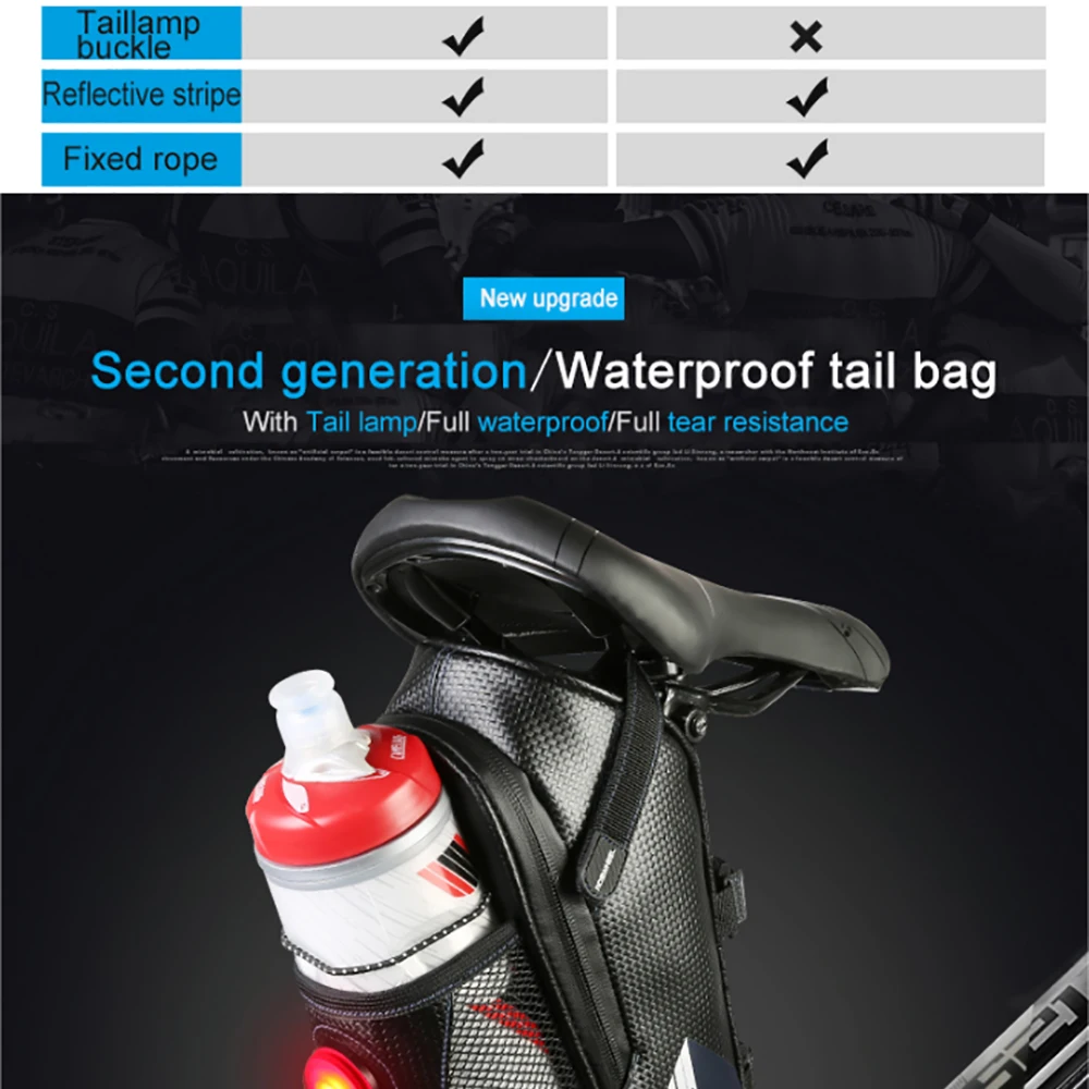 Flash Deal ROSWHEEL Bicycle Bag Rainproof Saddle Bag Outdoor Cycling Mountain Bike Back Seat Tail Pouch Maintenance Tool Bags with Tailligh 1