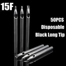 50 шт. черные наконечники для татуировки 15FT одноразовые пластиковые длинные наконечники для тату, трубки для тату, принадлежности