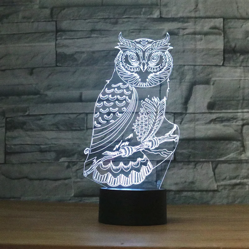 

Realistic Animal Design Owl 3D Lamp Flash Illusion Light Colorful Changed Night Light Children Christmas Gift touch Switch Lamp