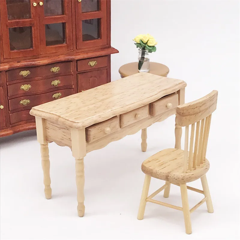 1:12 Wooden Miniature desk & chair for dolls Furniture toy bedroom decoration kids Dollhouse play toys children girls gifts 1:12 Wooden Miniature desk & chair for dolls Furniture toy bedroom decoration kids Dollhouse play toys children girls gifts