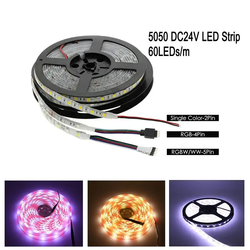 LED Strip Light 5050 RGB RGBW RGBWW 24V 5M 60LEDs/m ledstrips 24 v waterproof Flexible led cable Tape Lamp Strip For decoration LED Strip Light 5050 RGB RGBW RGBWW 24V 5M 60LEDs/m ledstrips 24 v waterproof Flexible led cable Tape Lamp Strip For decoration