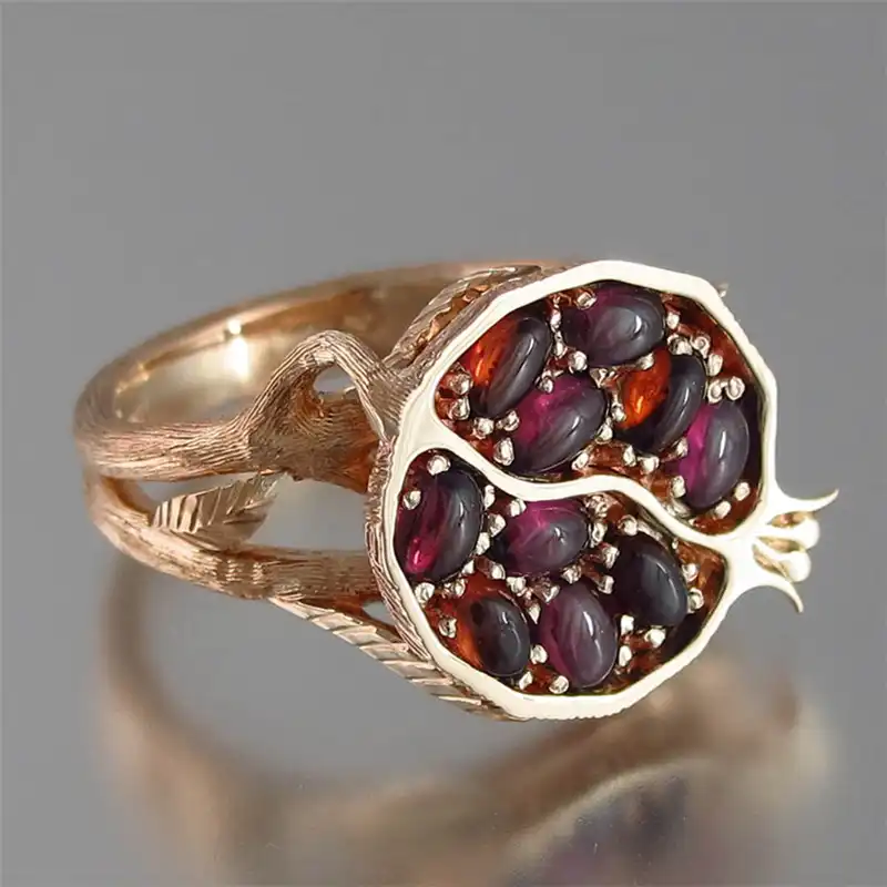 Boho Красный Кристалл Кольца для женщин девочек фрукты гранатовый гранатовые кольца женское кольцо обручаmujer CZ обручальные кольца с камнями ...