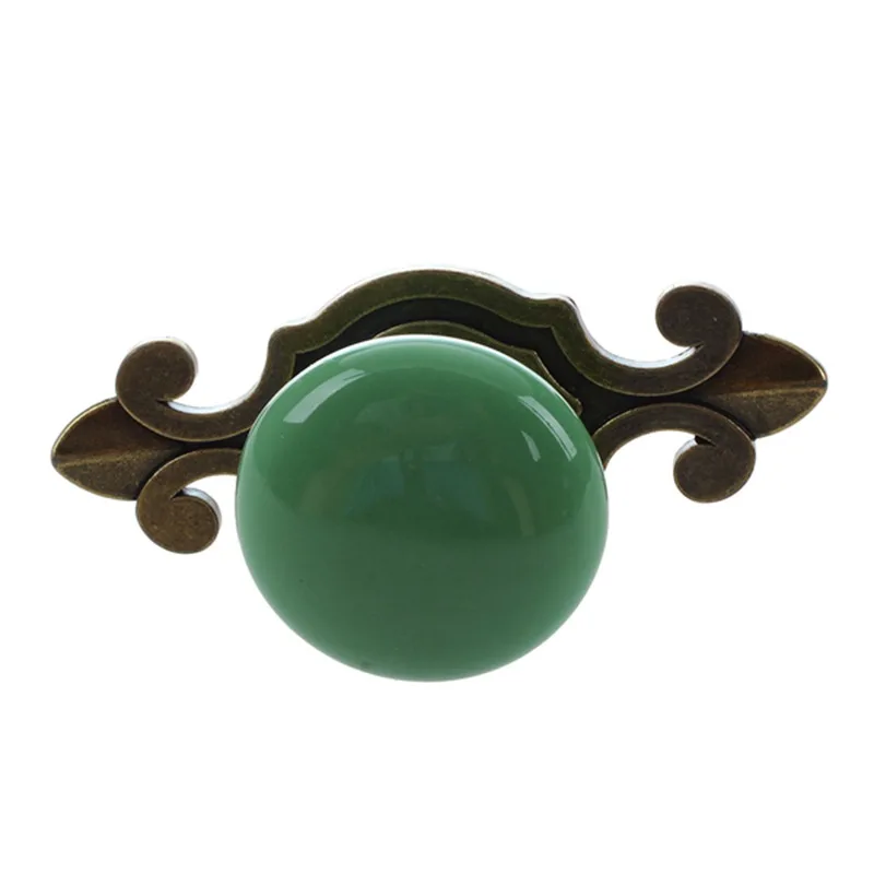 1 шт Керамические дверные круглые ручки для кухонного шкафа ручки для шкафа шкаф для шкафа(зеленый круглый+ бронзовая Цветочная основа