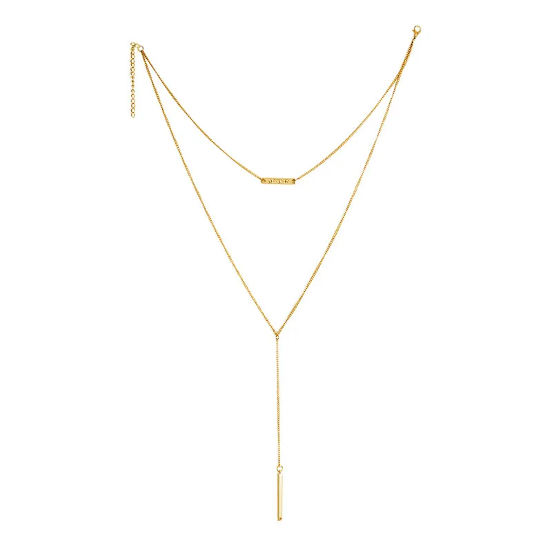 

ROXI New Gold Multilayer Hammer Chain Bar Necklace Long Strip Pendant Necklace Collar joyeria collier Femme Colares mujer Bijoux