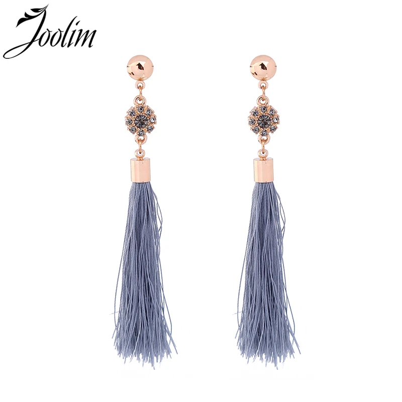 

JOOLIM Jewelry Wholesale/ Hot Pink Gray Tassel Earring Ethnic Fringe Drop Earring Women Accessories Drop shipping