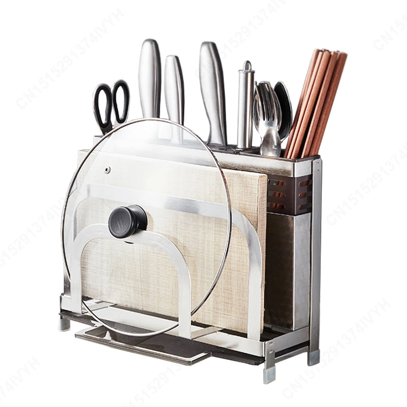 

Stainless Steel Kitchen Rack Cutting Board Holder Knife Tableware Storage Floor Type Shelf Pot Lid Rack Kitchen Organizer