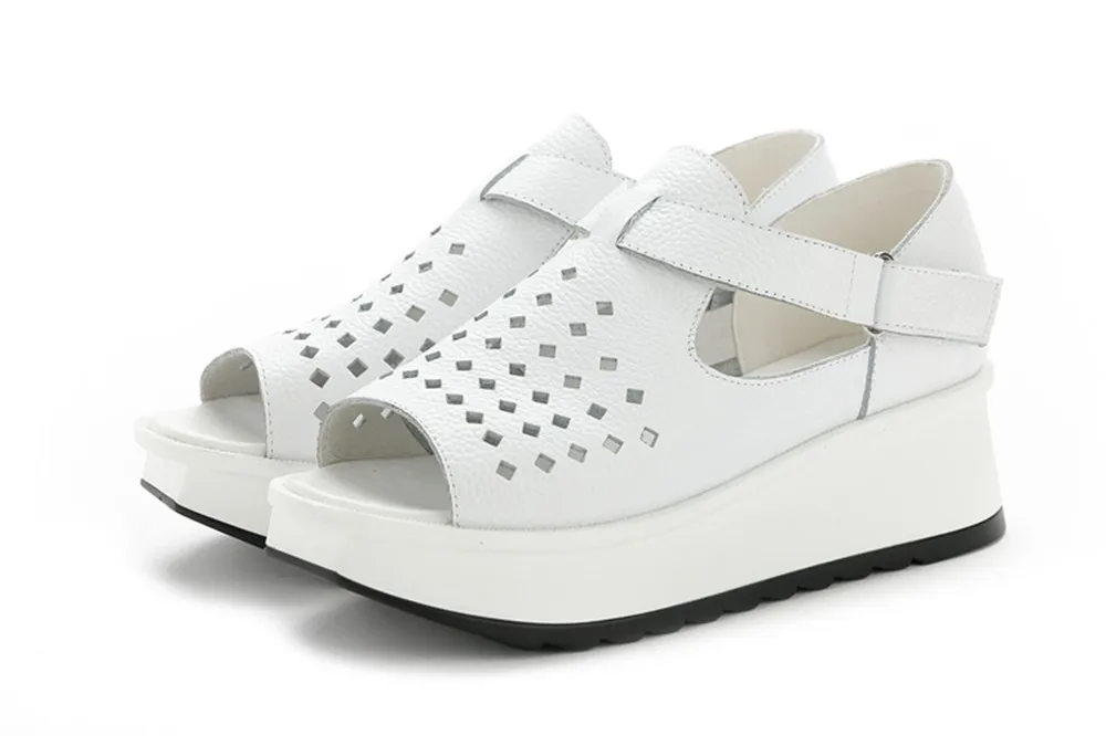 New summer font b women b font sandals Korean leather fish head waterproof famle Height Increasing