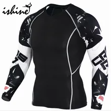 Длинная белая футболка с рукавом в стиле пэчворк для бега, спортзала, фитнеса, пробежек, мужские Лайкровые футболки для кроссфита, мужские компрессионные футболки