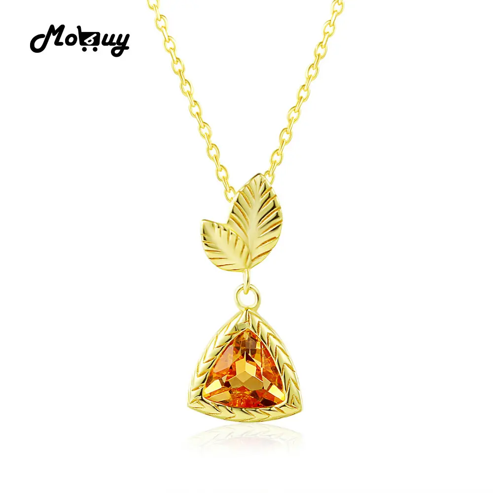 

MoBuy MBNI012 Triangle Natural Gemstone Citrine Necklace&Pendant 925 Sterling Silver 14K Yellow Gold Plated Leaf Fine Jewelry