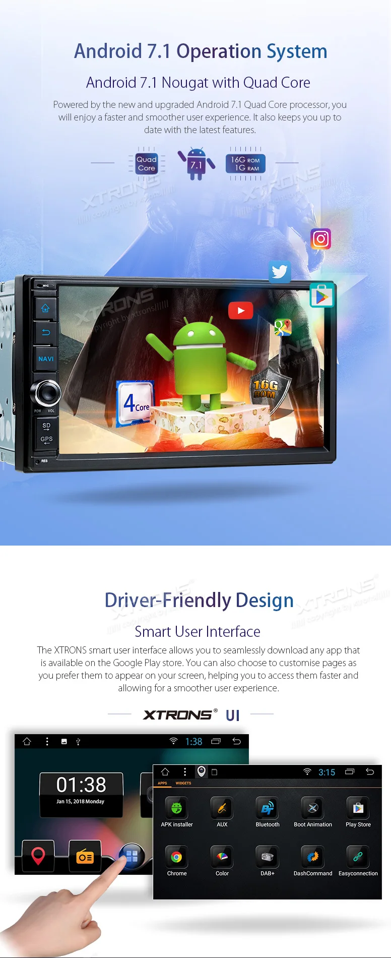 Clearance XTRONS 7 inch Android 7.1 Radio In Dash Universal Car Stereo Autoradio Player OBD DAB+Tuner GPS Navigate Steering Wheel No DVD 1