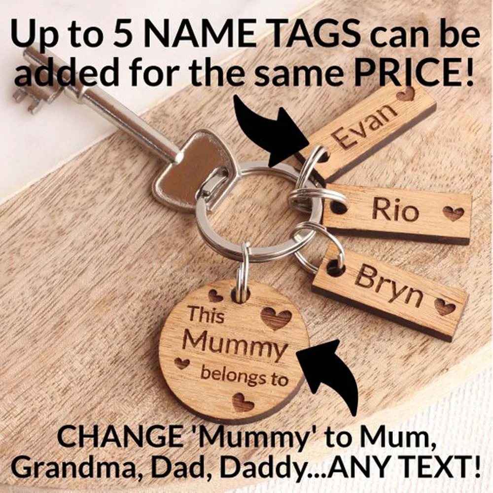 Personalised Oak This Mummy Belongs To Keyring - Gifts for Mum, Birthday Gift, Mothers Day, Mum keychain,Custom tags with name 1