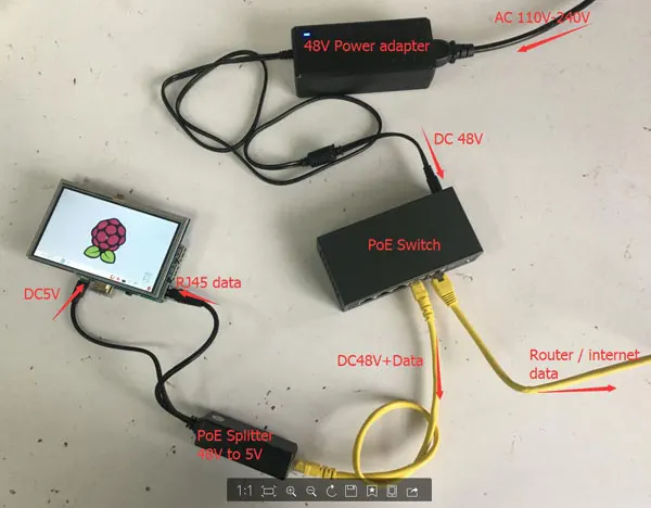 DSLRKIT активный сплиттер POE питание по Ethernet 48V до 5V 2.4A Micro USB 4 Raspberry Pi(4 шт