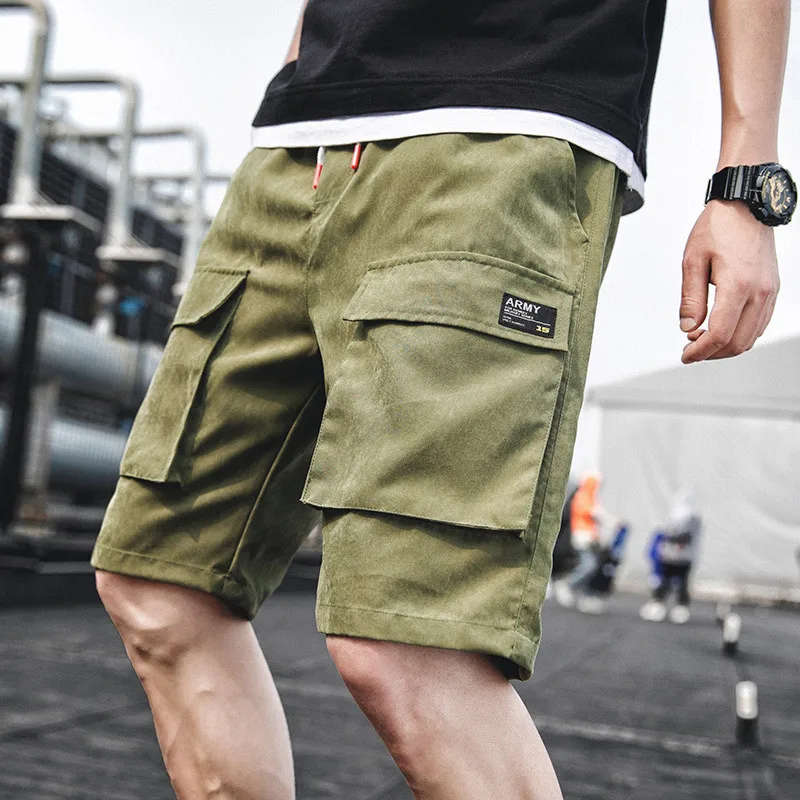 SingleRoad Cargo Shorts Men Summer Hip Hop Streetwear Fashion Pockets Knee Length Joggers Male Bermuda Casual Shorts Men - Цвет: Army Green Shorts