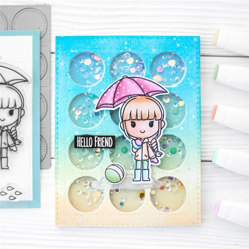

DiyArts Umbrella Girl and Cat Dies Stamps Set Metal Craft Diecuts Cutting and Clear Stamps scrapbooking Card Making Album Paper