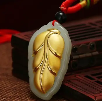 

Exquisite Hetian jade 3D gold leaf pendant h11#
