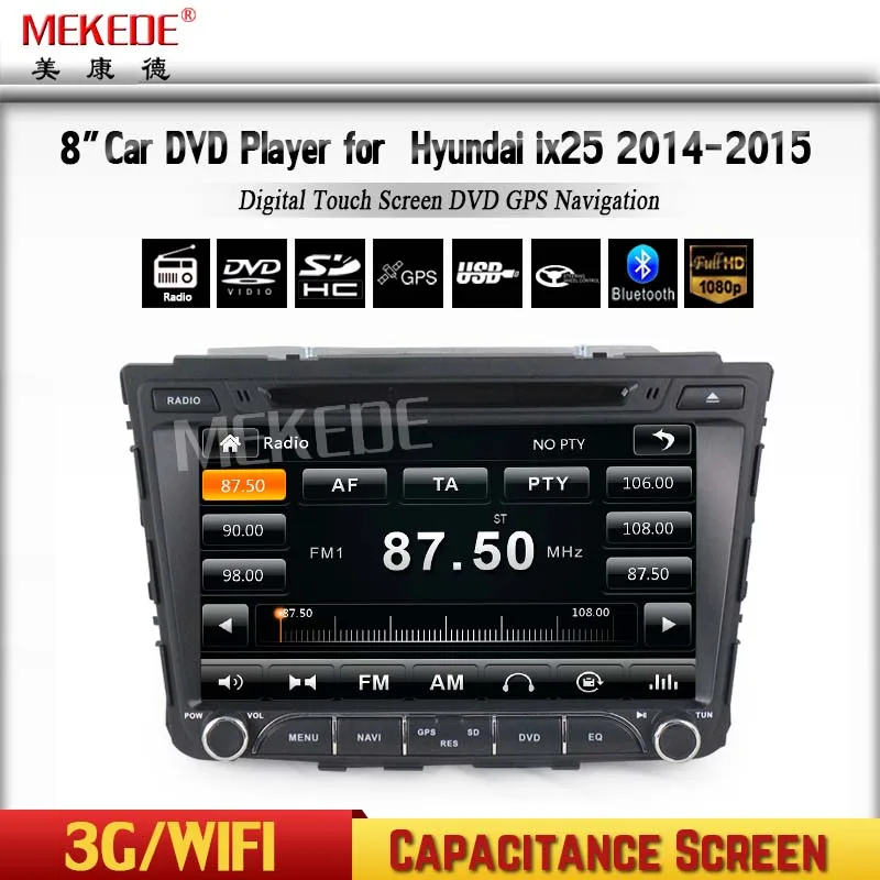 Free shipping 8g map card gift car radio cassette for Hyundai IX25 support 800*480HD Capacitive screen gps navigator dvd player