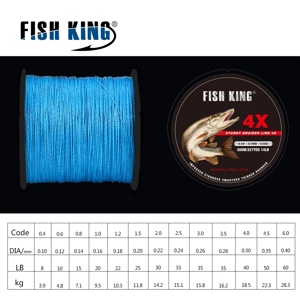 Рыболовная леска FISH KING плетеная из полиэтилена 300 м 330 ярдов 4 стенда 8 фунтов 10 20 60