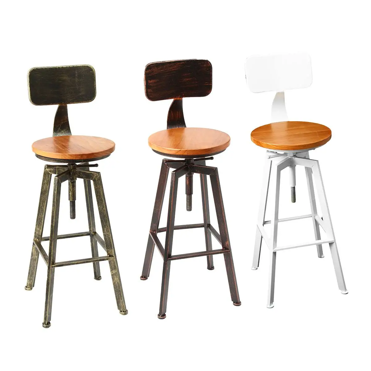 

3 Colors Retro Industrial Bar Chair Stool Adjustable Wood Iron Stool 360 Degree Rotating Counter Lift High Chair Home Bar Decor