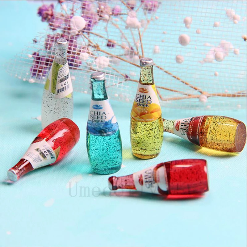 

5pcs/lot Imitation Resin Mini Juice Drink Bottle DIY Dollhouse Minaiture Play Kitchen Food for Blyth Doll Toy