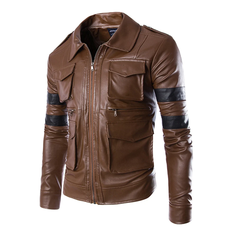 Мотоциклетная куртка, Мужская мотоциклетная куртка в стиле ретро из искусственной кожи, мотоциклетная куртка, теплая Классическая Повседневная куртка из искусственной кожи - Цвет: brown