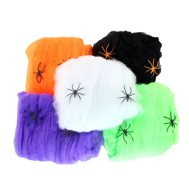 Halloween horror party scene props a variety of colors elastic spider web bar haunted house decoration scene layout